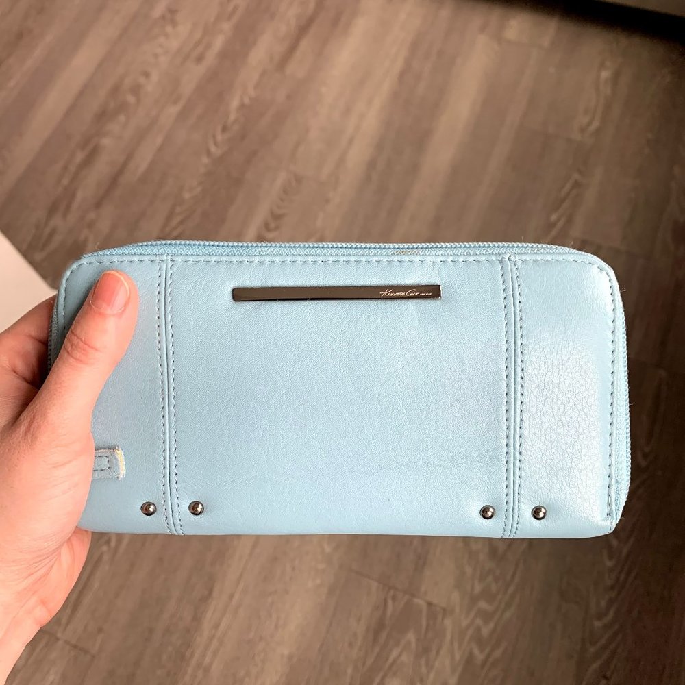 Powder Blue Leather Wallet Clutch